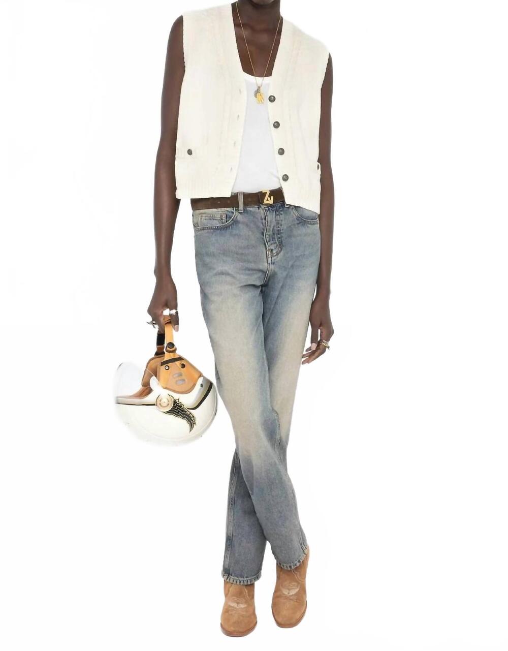 NEW ZADIG & VOLTAIRE mally cowo cable vest in vanilla
